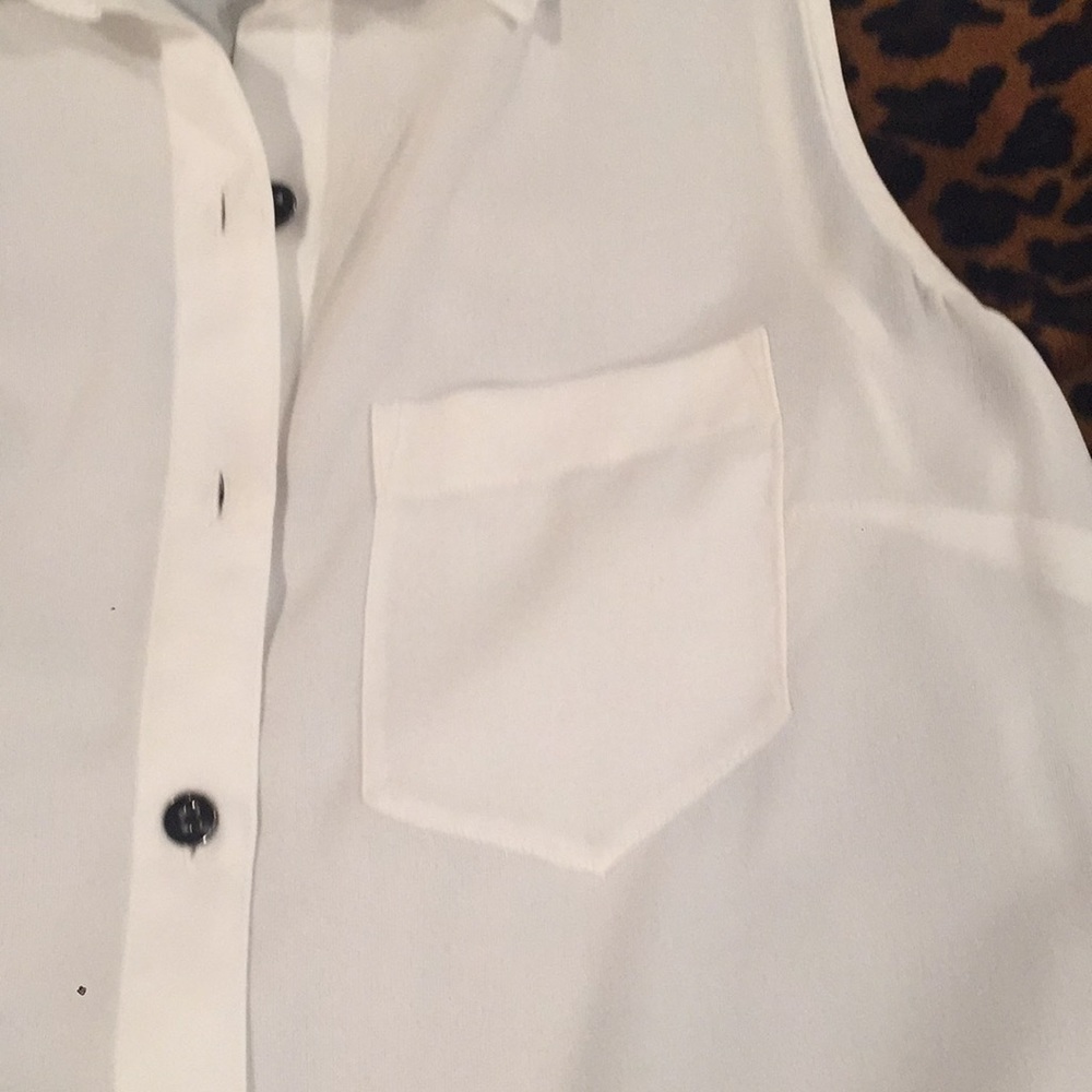 White Button Down Sleeveless Blouse - image 3
